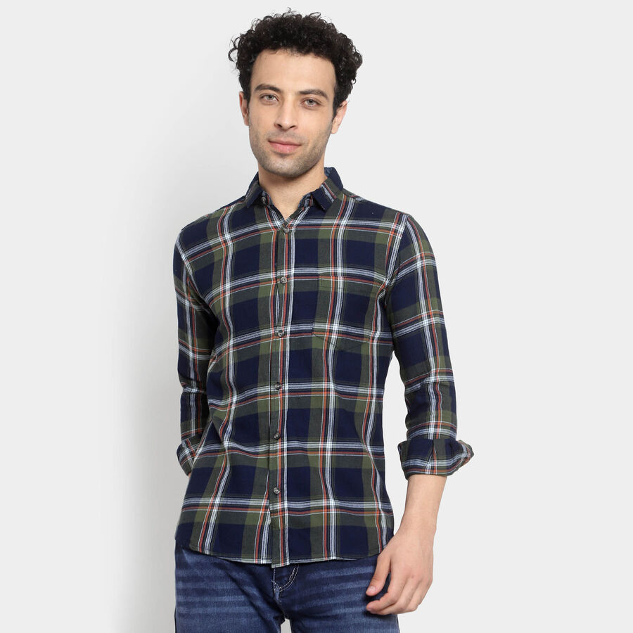 Cotton Checks Casual Shirt, Dark Green, large image number null