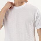Men's White Round Neck Self Design Half Sleeves T-Shirt, White, small