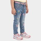 Girls' Light Blue Slim Fit Embroidered Jeans, मध्यम नीला, small
