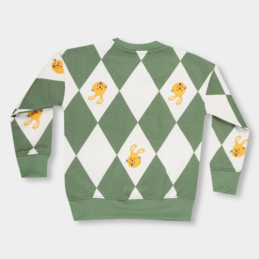Boys Muted Olive Green Crew Neck Printed Sweatshirt, Olive, large image number null