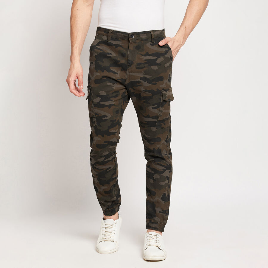 Printed Casual Trousers, Olive, large image number null