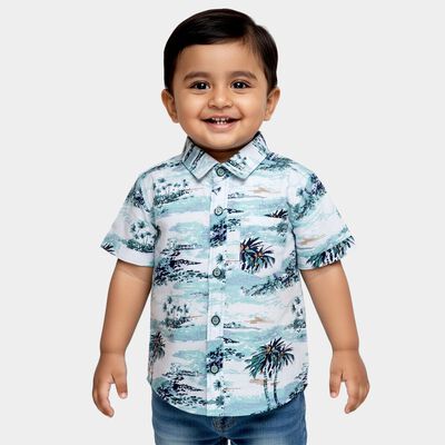 Infants Light Aqua Blue Cotton Half Sleeve Classic Casual Shirt