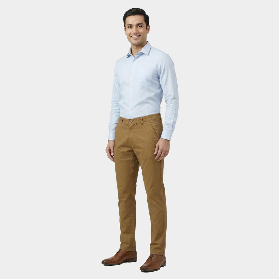 Men's Beige Slim Fit Casual Trousers, खाकी, large