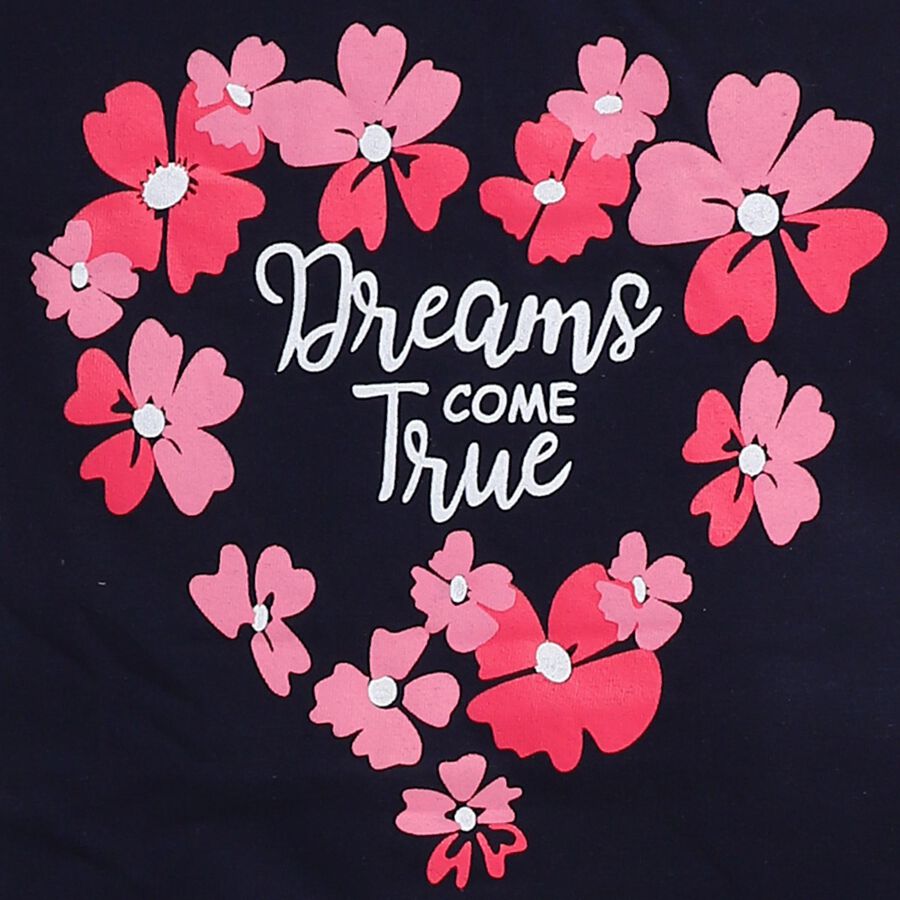 Girls' Navy Blue Round Neck Graphic Top and Capri Set, नेवी ब्लू, large