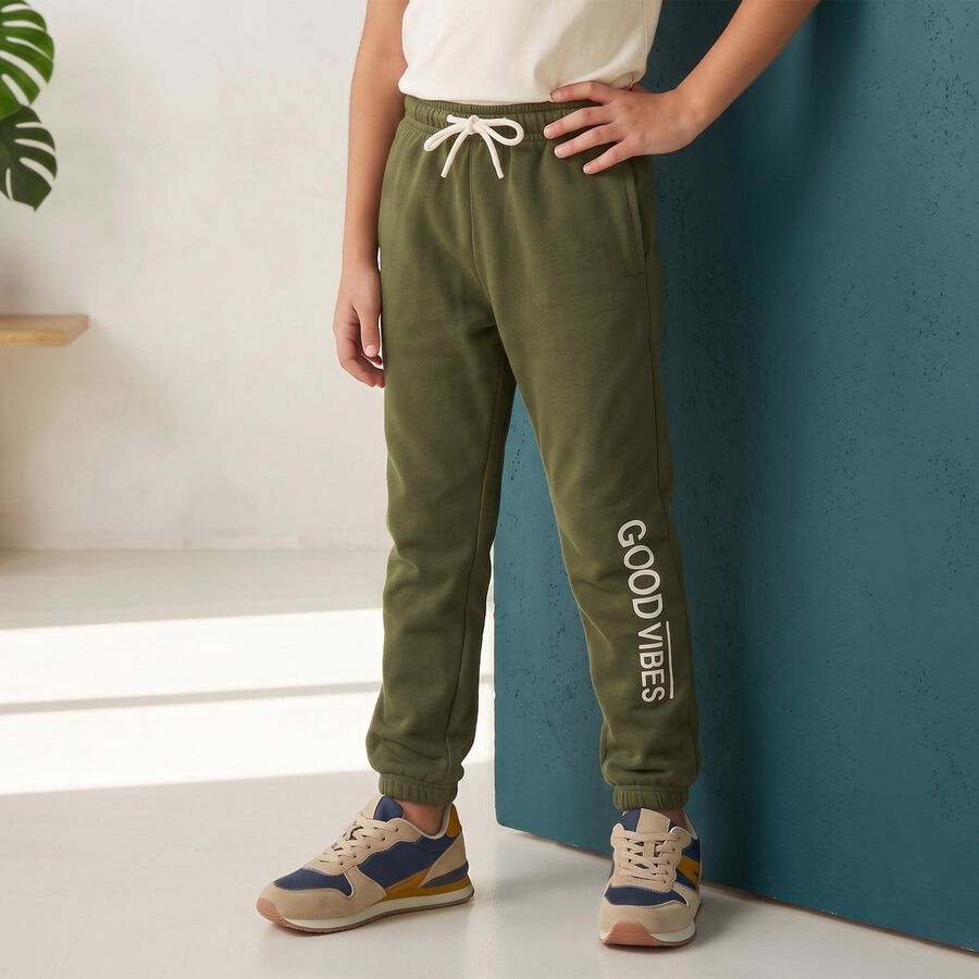 Boys Olive Green Jogger Fit Graphic Winter Pyjama, ओलिव, large