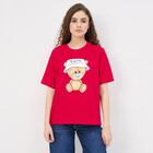 Women's Muted Peach Cotton Round Neck Casual Graphic T-Shirt, रानी (फ्यूशिया), small