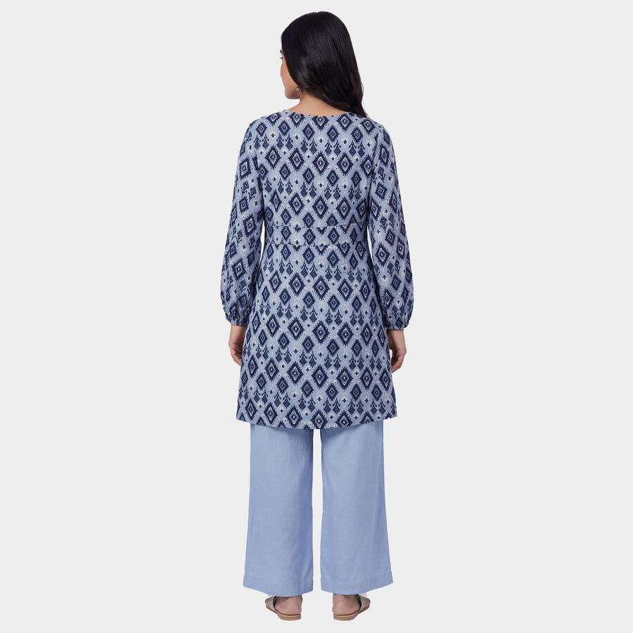 Women's Blue Round Neck Solid Kurta, हल्का नीला, large