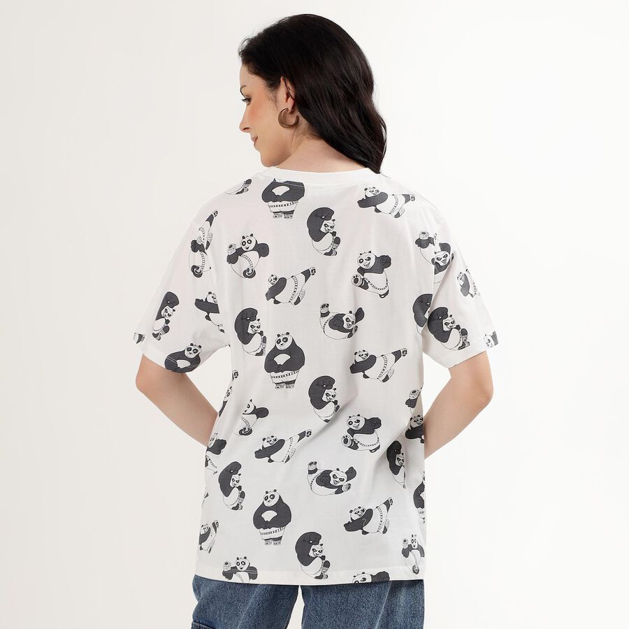 Women's Snow White Cotton Round Neck Casual T-Shirt, White, large image number null