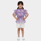 Girls' Purple Ruffle Neck Floral Romantic T-Shirt, Lilac, small