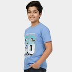 Boys' Navy Blue Round Neck Graphic Printed Casual T-Shirt, Mid Blue, small