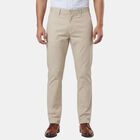 Men's Beige Slim Fit Flat-Front Casual Trousers, Beige, small