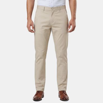 Men's Beige Slim Fit Flat-Front Casual Trousers