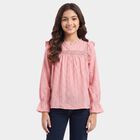 Girls Pink Round Neck Regular Top, गुलाबी, small