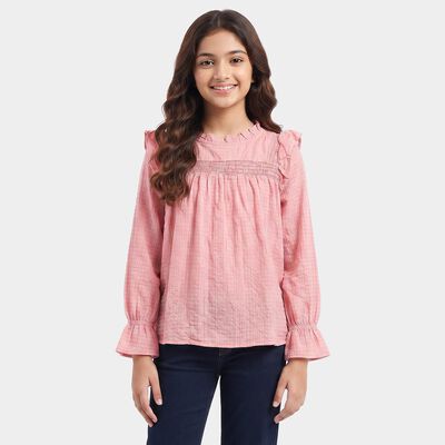 Girls Pink Round Neck Regular Top