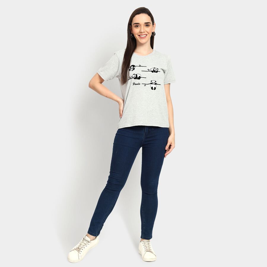 Ladies' Round Neck T-Shirt, Melange Light Grey, large image number null