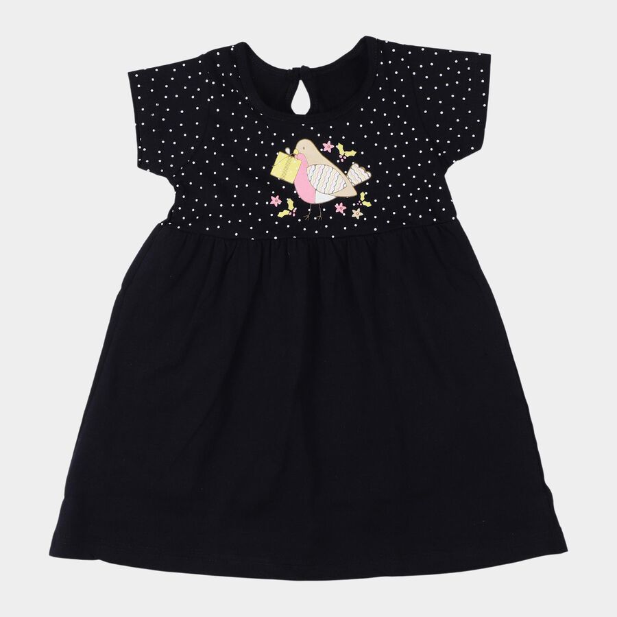 Infants' Navy Cotton Casual Frock, Navy Blue, large