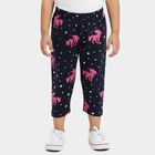 Girls' Navy Blue Regular Fit Unicorn Printed Cotton Capri, Navy Blue, small