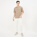 Men's Khaki Round Neck Graphic Print T-Shirt, Khaki, small