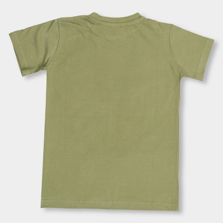 Kids' Muted Olive Green Round Neck Casual Half Sleeve T-Shirt, Olive, large image number null