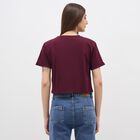 Women's Deep Burgundy Cotton Round Neck Casual Crop T-Shirt, Wine, small