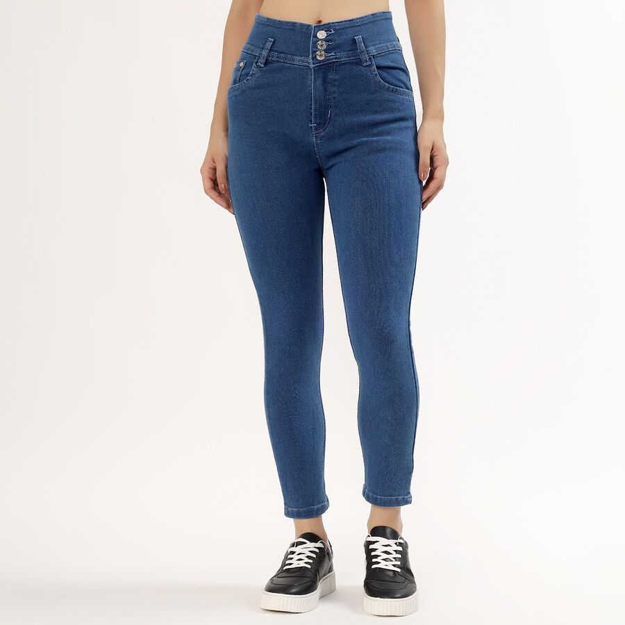 Women's Deep Steel Blue High-Rise Skinny Fit Jeans, मध्यम नीला, large image number null