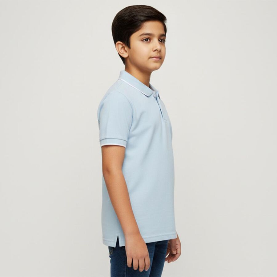 Boys Light Powder Blue Polo Neck Casual T-Shirt, Light Blue, large
