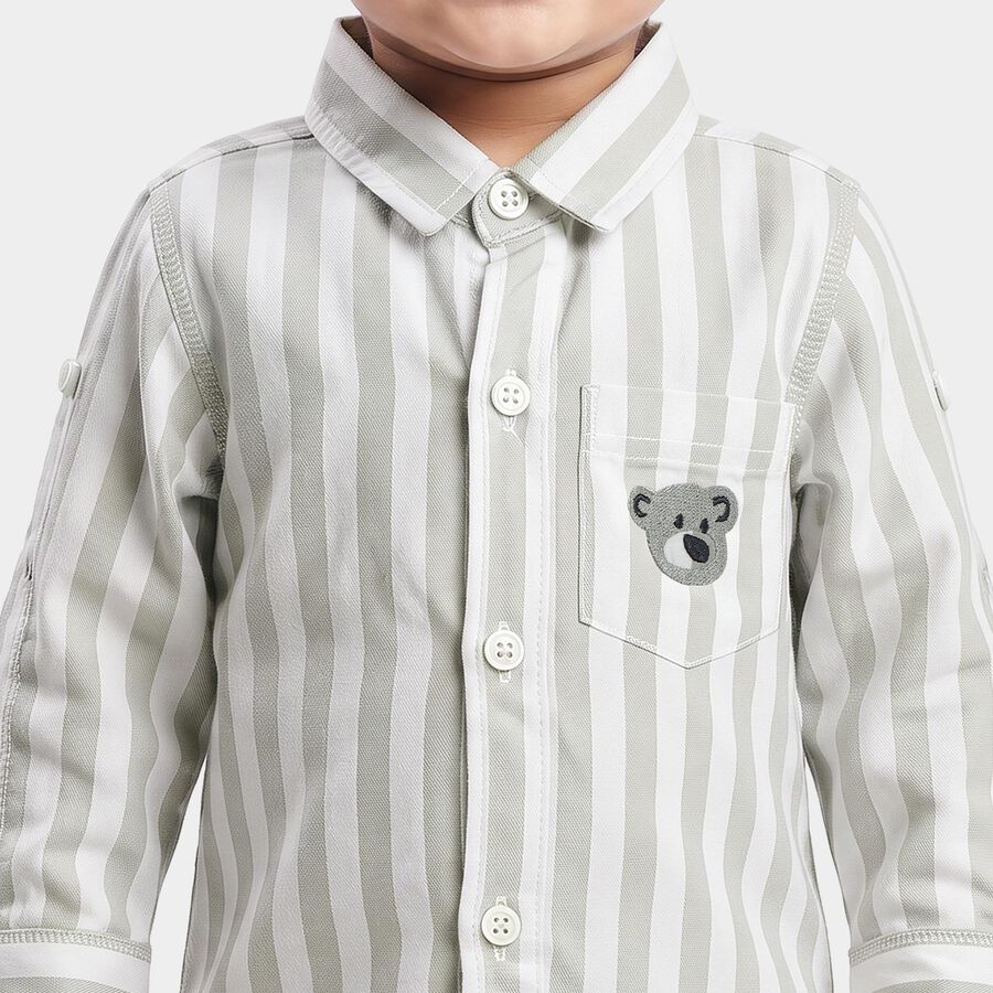 Infants' Grey 100% Cotton Collar Neck Striped Baba Suit, Light Grey, large