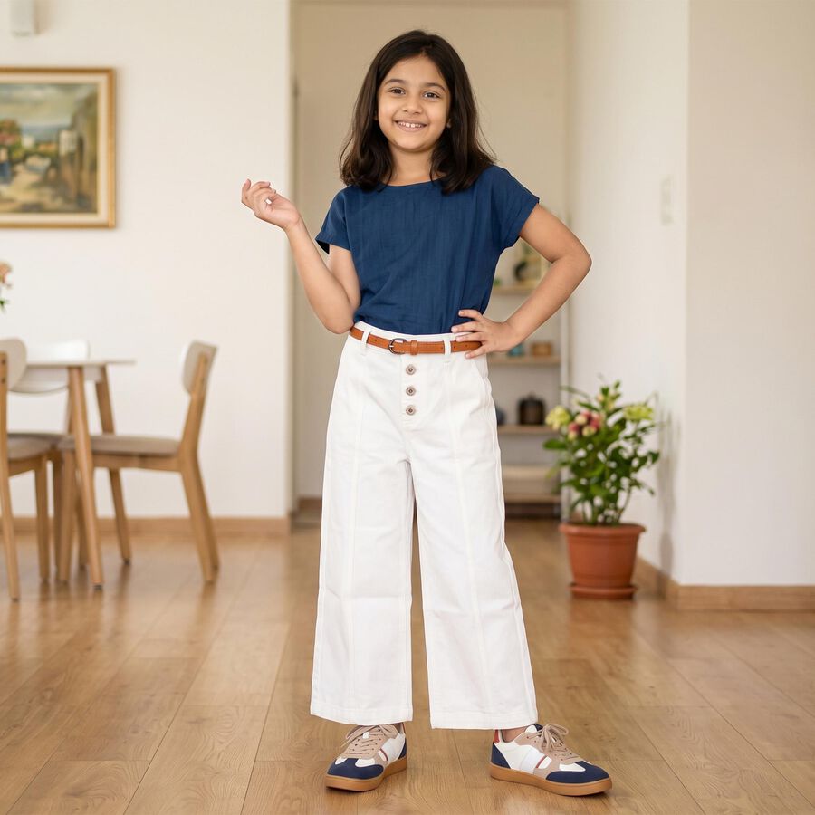 Girls' Off White Wide Leg Button Fly Jeans, Off White, large