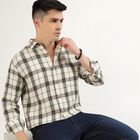 Men's Beige Cotton Spread Collar Casual Shirt, गहरा पीला, small image number null