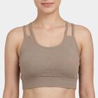 Women's Brown Round Neck Seamless Sports Bra, Brown, small