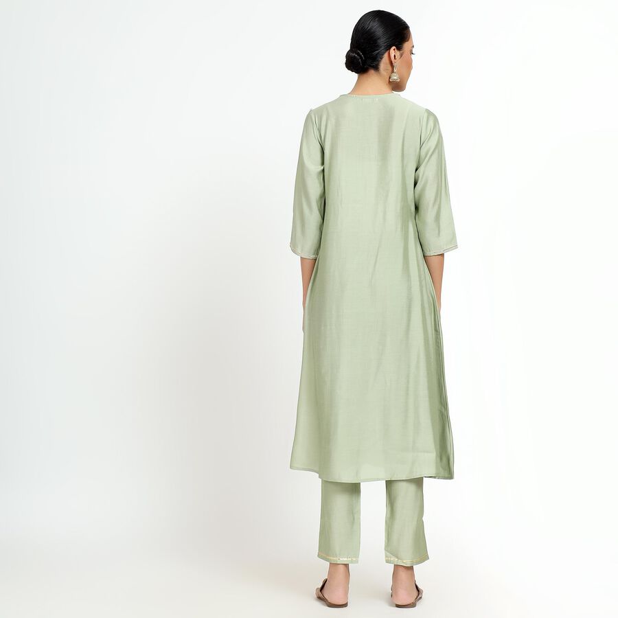 Women's Light Sage Green V-Neck Embroidered Kurta, हल्का हरा, large image number null