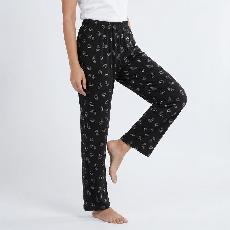 Women's Black Regular Fit Solid Pyjama, काला, large