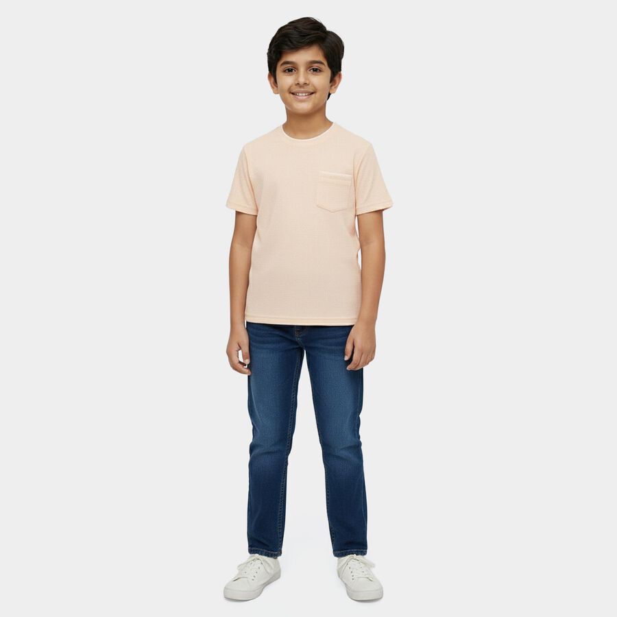 Boys' Off-White Cotton Round Neck Casual T-Shirt, ऑफ व्हाइट, large