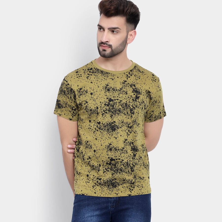 Cotton Round Neck T-Shirt, Olive, large image number null