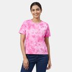 Women's Pink Cotton Round Neck Casual T-Shirt, गुलाबी, small