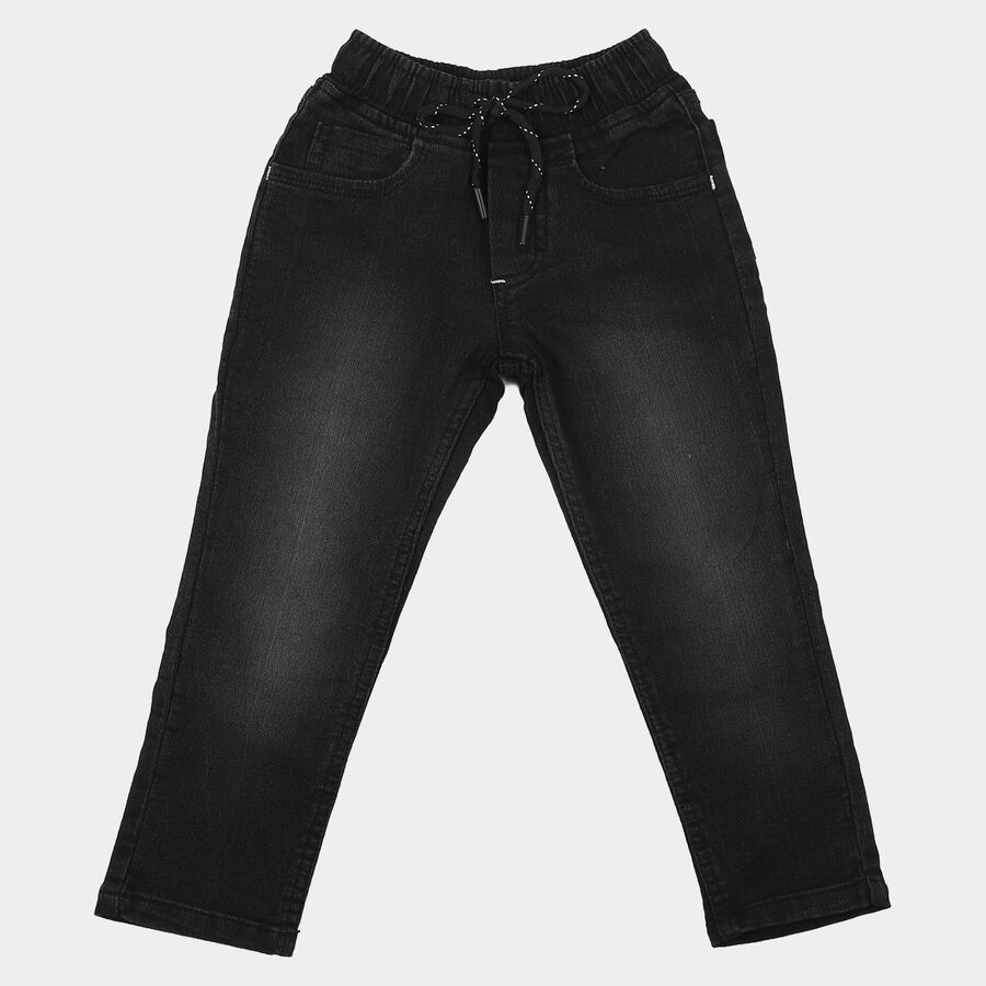 Boys Black Slim Fit Washed Jeans, Black, large