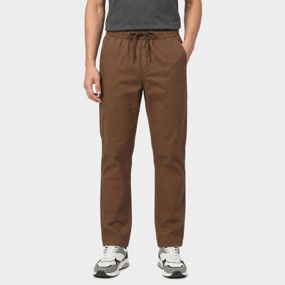 Men's Brown Slim Fit Drawstring Chino Trousers