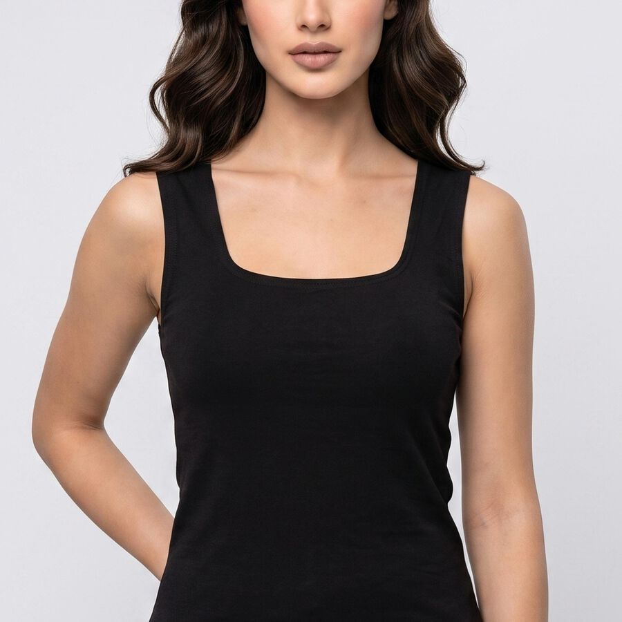 Women's Black Square Neck Camisole Slip, काला, large