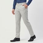 Men's Grey Slim Fit Flat-Front Formal Trousers, हल्का ग्रे, small