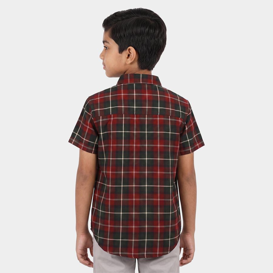 Boys Red Cotton Short Sleeve Collar Shirt, Red, large