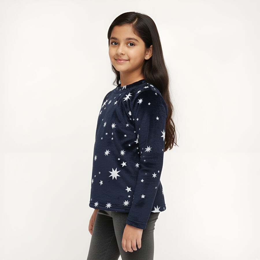 Girls' Deep Navy Blue Star Print Winter Pyjama, नेवी ब्लू, large image number null