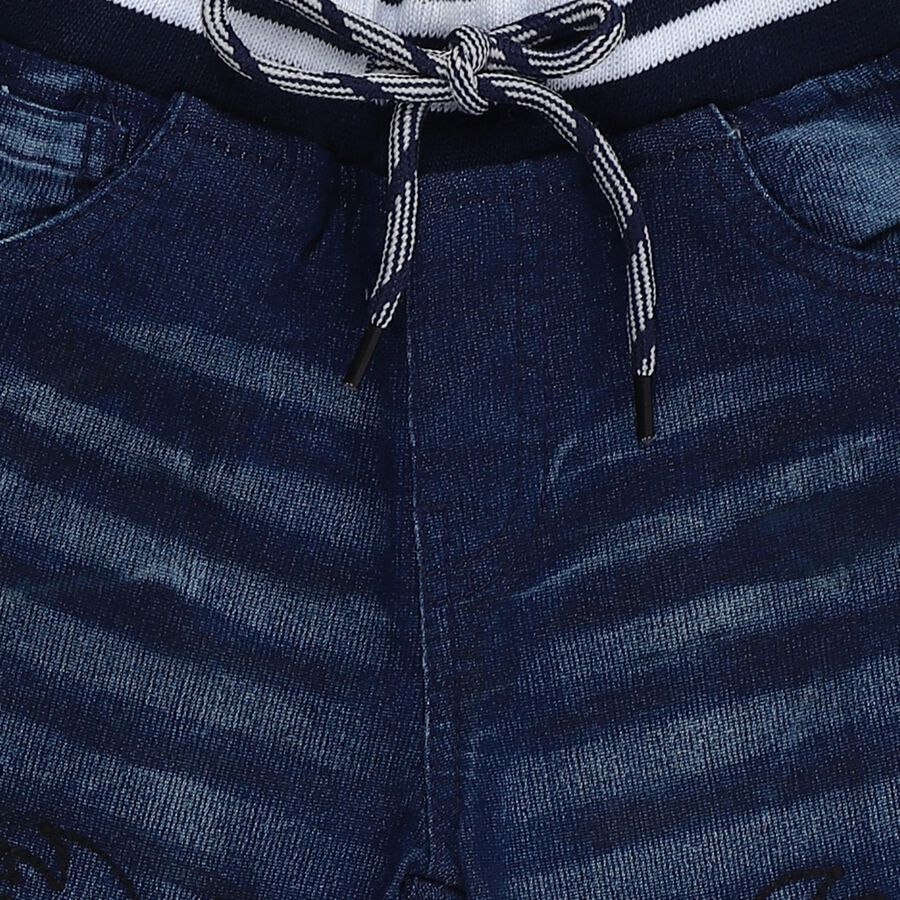 Boys' Dark Indigo Blue Relaxed Fit Monster Embroidered Jeans, मध्यम नीला, large image number null