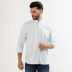 Men's Light Powder Blue Cotton Mandarin Collar Casual Shirt, हल्का नीला, small