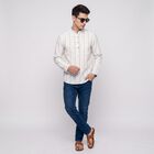 Men's White Mandarin Collar Striped Kurta, सफ़ेद, small