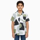 Boys Light Sage Green and White Cotton Half Sleeve Cuban Collar Casual Shirt, Light Green, small image number null