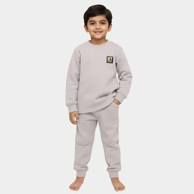 Boys' Ash Grey Round Neck Quilted Baba Suit