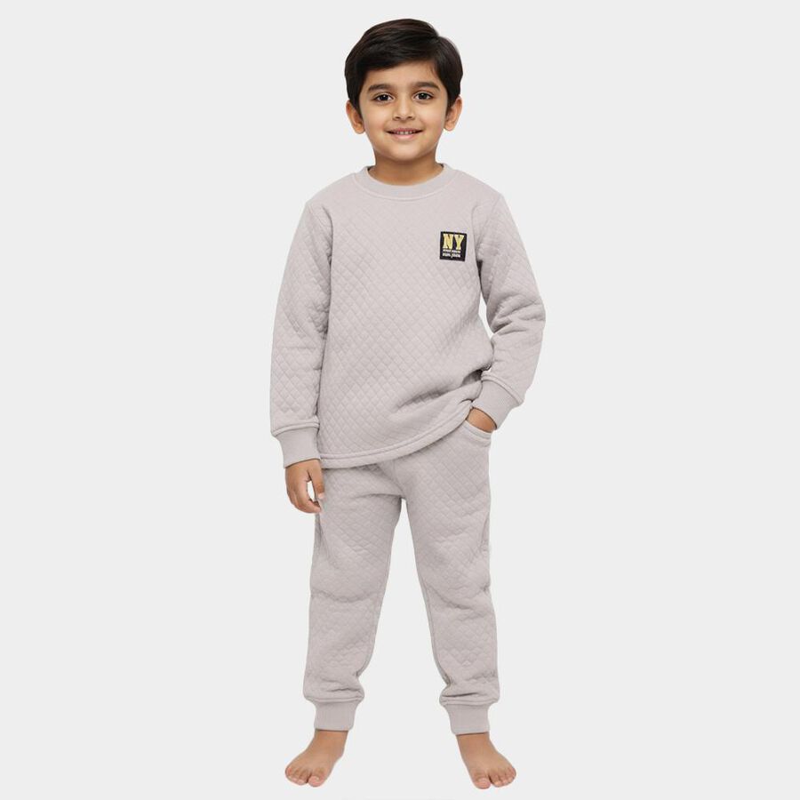 Boys' Ash Grey Round Neck Quilted Baba Suit, मिश्रित हल्का ग्रे, large image number null