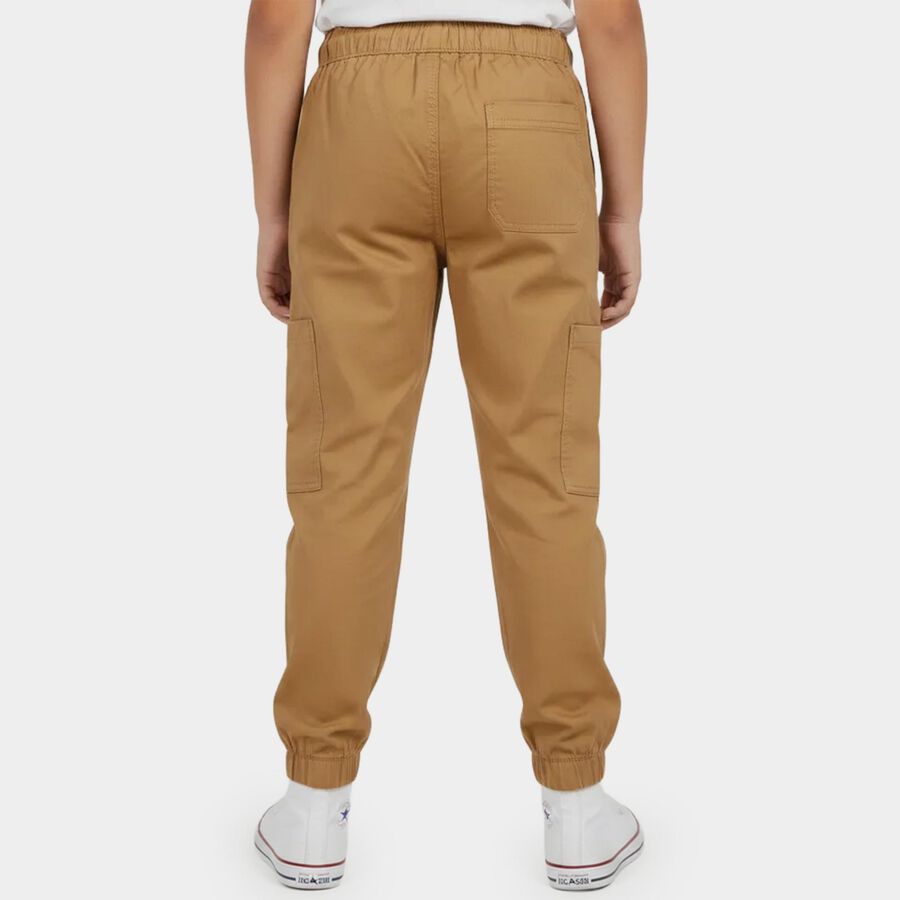 Boys Brown Regular Fit Cargo Jogger Trousers, भूरा, large
