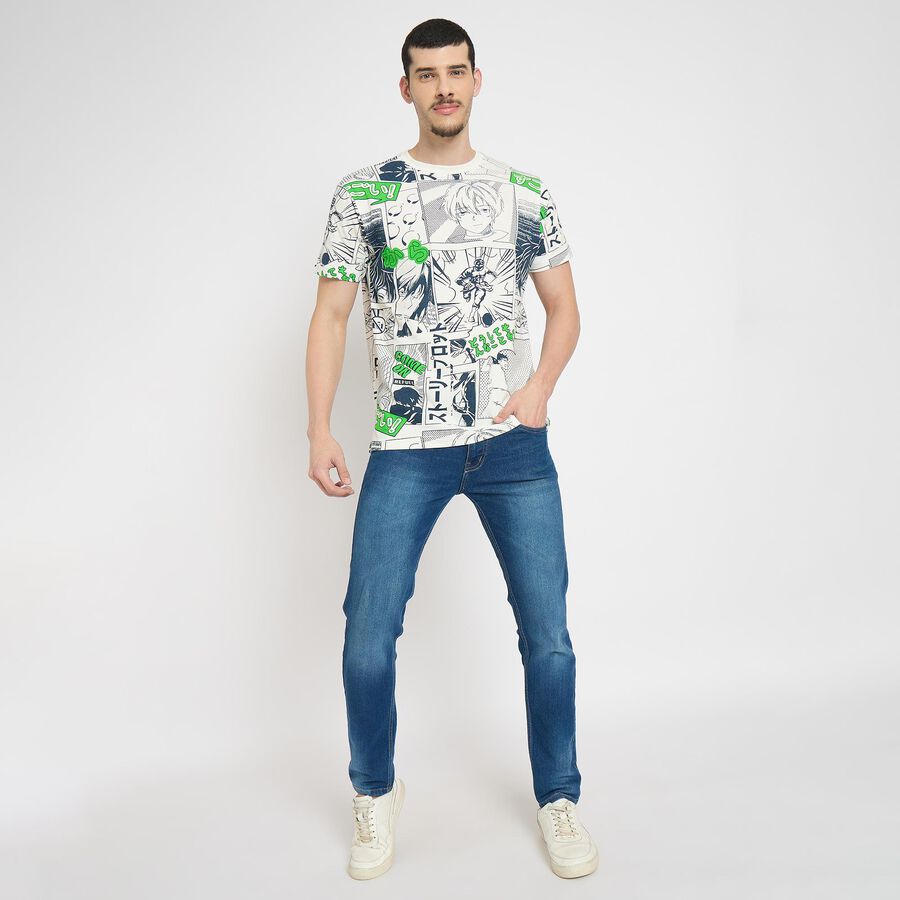 Men's 100% Cotton Round Neck Half Sleeves T-Shirt , एक्वा, large