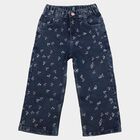 Girls' Navy Blue Straight Fit Printed Jeans, मध्यम नीला, small
